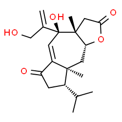 ChemSpider 2D Image | (3aR,4S,8S,8aS,9aR)-4-Hydroxy-4-(3-hydroxy-1-propen-2-yl)-8-isopropyl-3a,8a-dimethyl-3,3a,4,7,8,8a,9,9a-octahydroazuleno[5,6-b]furan-2,6-dione | C20H28O5