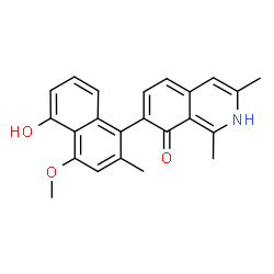ChemSpider 2D Image | 7-(5-Hydroxy-4-methoxy-2-methyl-1-naphthyl)-1,3-dimethyl-8(2H)-isoquinolinone | C23H21NO3