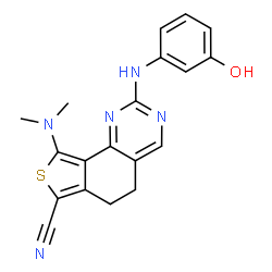 ChemSpider 2D Image | 9-(Dimethylamino)-2-[(3-hydroxyphenyl)amino]-5,6-dihydrothieno[3,4-h]quinazoline-7-carbonitrile | C19H17N5OS