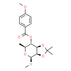 ChemSpider 2D Image | Methyl 6-deoxy-2,3-O-isopropylidene-4-O-(4-methoxybenzoyl)-1-thio-beta-L-mannopyranoside | C18H24O6S