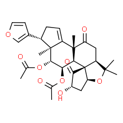 ChemSpider 2D Image | (1S,3bR,5aR,7aS,9S,10aS,10bS,11R,12R,12aS)-1-(3-Furyl)-9-hydroxy-3b,6,6,12a-tetramethyl-4,10-dioxo-2,3b,4,5,5a,6,7a,8,9,10,10b,11,12,12a-tetradecahydro-1H-cyclopenta[b]cyclopenta[5,6]naphtho[1,2-c]fur
an-11,12-diyl diacetate | C30H36O9