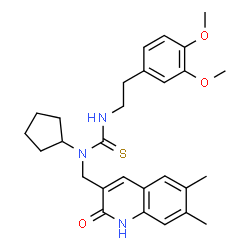 ChemSpider 2D Image | 1-cyclopentyl-3-[2-(3,4-dimethoxyphenyl)ethyl]-1-[(6,7-dimethyl-2-oxo-1H-quinolin-3-yl)methyl]thiourea | C28H35N3O3S