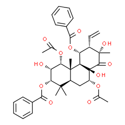 ChemSpider 2D Image | (1alpha,2alpha,3alpha,7alpha,11alpha,12alpha,13alpha)-1,7-Diacetoxy-2,8,13-trihydroxy-13-methyl-14-oxo-12-vinylpodocarpane-3,11-diyl dibenzoate | C38H44O12