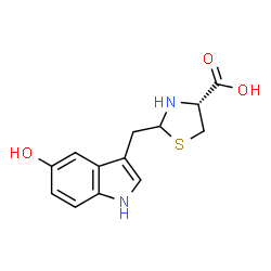 ChemSpider 2D Image | (4R)-2-[(5-hydroxy-1H-indol-3-yl)methyl]-4-thiazolidinecarboxylic acid | C13H14N2O3S