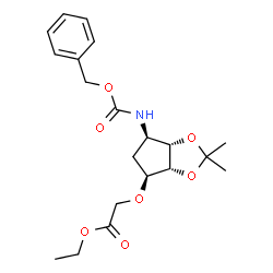 ChemSpider 2D Image | ethyl 2-{[(3aR,4S,6R,6aS)-6-{[(benzyloxy)carbonyl]amino}-2,2-dimethyl-hexahydrocyclopenta[d][1,3]dioxol-4-yl]oxy}acetate | C20H27NO7
