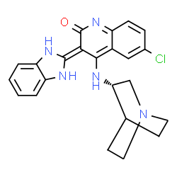 ChemSpider 2D Image | 4-[(3S)-1-Azabicyclo[2.2.2]oct-3-ylamino]-6-chloro-3-(1,3-dihydro-2H-benzimidazol-2-ylidene)-2(3H)-quinolinone | C23H22ClN5O