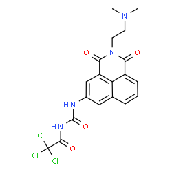 ChemSpider 2D Image | 2,2,2-trichloro-N-((2-(2-(dimethylamino)ethyl)-1,3-dioxo-2,3-dihydro-1H-benzo(de)isoquinolin-5-yl)carbamoyl)acetamide | C19H17Cl3N4O4