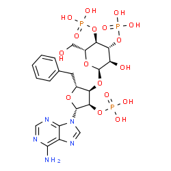 ChemSpider 2D Image | 5'-Deoxy-3'-O-(3,4-di-O-phosphono-alpha-D-glucopyranosyl)-5'-phenyladenosine 2'-(dihydrogen phosphate) | C22H30N5O17P3
