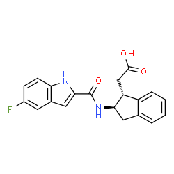 ChemSpider 2D Image | [(1R,2R)-2-{[(5-Fluoro-1H-indol-2-yl)carbonyl]amino}-2,3-dihydro-1H-inden-1-yl]acetic acid | C20H17FN2O3