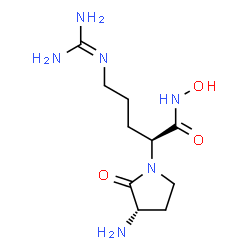 ChemSpider 2D Image | (2S)-2-[(3S)-3-Amino-2-oxo-1-pyrrolidinyl]-5-[(diaminomethylene)amino]-N-hydroxypentanamide | C10H20N6O3
