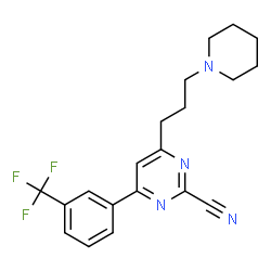 ChemSpider 2D Image | 4-(3-Piperidin-1-Ylpropyl)-6-[3-(Trifluoromethyl)phenyl]pyrimidine-2-Carbonitrile | C20H21F3N4
