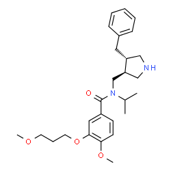 ChemSpider 2D Image | N-{[(3S,4S)-4-Benzyl-3-pyrrolidinyl]methyl}-N-isopropyl-4-methoxy-3-(3-methoxypropoxy)benzamide | C27H38N2O4