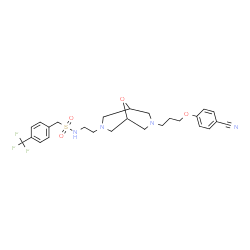 ChemSpider 2D Image | N-(2-{7-[3-(4-Cyanophenoxy)propyl]-9-oxa-3,7-diazabicyclo[3.3.1]non-3-yl}ethyl)-1-[4-(trifluoromethyl)phenyl]methanesulfonamide | C26H31F3N4O4S