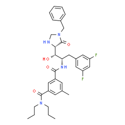 ChemSpider 2D Image | N'-[(1S,2S)-1-[(4S)-1-Benzyl-5-oxo-4-imidazolidinyl]-3-(3,5-difluorophenyl)-1-hydroxy-2-propanyl]-5-methyl-N,N-dipropylisophthalamide | C34H40F2N4O4