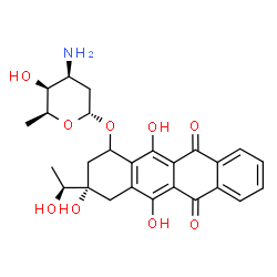 ChemSpider 2D Image | (3S)-3,5,12-Trihydroxy-3-[(1S)-1-hydroxyethyl]-6,11-dioxo-1,2,3,4,6,11-hexahydro-1-tetracenyl 3-amino-2,3,6-trideoxy-alpha-L-lyxo-hexopyranoside | C26H29NO9