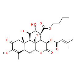 ChemSpider 2D Image | Butyl (11beta,12alpha,13beta,15beta)-3,11,12-trihydroxy-15-[(3-methyl-2-butenoyl)oxy]-2,16-dioxo-13,20-epoxypicras-3-en-21-oate | C29H38O11