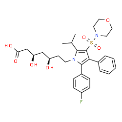 ChemSpider 2D Image | (3R,5R)-7-[2-(4-Fluorophenyl)-5-isopropyl-4-(4-morpholinylsulfonyl)-3-phenyl-1H-pyrrol-1-yl]-3,5-dihydroxyheptanoic acid | C30H37FN2O7S