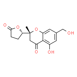 ChemSpider 2D Image | (2R)-5-Hydroxy-7-(hydroxymethyl)-2-methyl-2-[(2S)-5-oxotetrahydro-2-furanyl]-2,3-dihydro-4H-chromen-4-one | C15H16O6