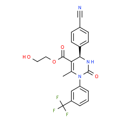 ChemSpider 2D Image | 2-Hydroxyethyl (4R)-4-(4-cyanophenyl)-6-methyl-2-oxo-1-[3-(trifluoromethyl)phenyl]-1,2,3,4-tetrahydro-5-pyrimidinecarboxylate | C22H18F3N3O4