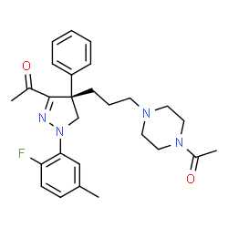ChemSpider 2D Image | 1-(4-{3-[(4R)-3-Acetyl-1-(2-fluoro-5-methylphenyl)-4-phenyl-4,5-dihydro-1H-pyrazol-4-yl]propyl}-1-piperazinyl)ethanone | C27H33FN4O2