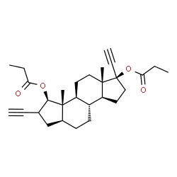 ChemSpider 2D Image | (1R,3aS,3bR,5aS,8R,8aS,8bS,10aS)-1,7-Diethynyl-8a,10a-dimethylhexadecahydrodicyclopenta[a,f]naphthalene-1,8-diyl dipropanoate | C28H38O4