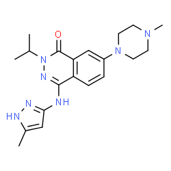 ChemSpider 2D Image | 2-Isopropyl-7-(4-methyl-1-piperazinyl)-4-[(5-methyl-1H-pyrazol-3-yl)amino]-1(2H)-phthalazinone | C20H27N7O