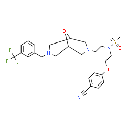 ChemSpider 2D Image | N-[2-(4-Cyanophenoxy)ethyl]-N-(2-{7-[3-(trifluoromethyl)benzyl]-9-oxa-3,7-diazabicyclo[3.3.1]non-3-yl}ethyl)methanesulfonamide | C26H31F3N4O4S