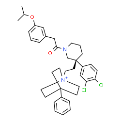 ChemSpider 2D Image | 1-(2-{(3S)-3-(3,4-Dichlorophenyl)-1-[(3-isopropoxyphenyl)acetyl]-3-piperidinyl}ethyl)-4-phenyl-1-azoniabicyclo[2.2.2]octane | C37H45Cl2N2O2