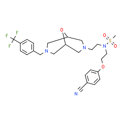 ChemSpider 2D Image | N-[2-(4-Cyanophenoxy)ethyl]-N-(2-{7-[4-(trifluoromethyl)benzyl]-9-oxa-3,7-diazabicyclo[3.3.1]non-3-yl}ethyl)methanesulfonamide | C26H31F3N4O4S