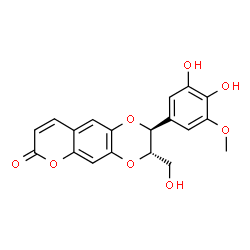 ChemSpider 2D Image | (2S,3S)-2-(3,4-Dihydroxy-5-methoxyphenyl)-3-(hydroxymethyl)-2,3-dihydro-7H-[1,4]dioxino[2,3-g]chromen-7-one | C19H16O8