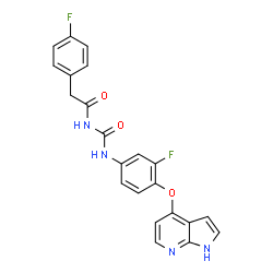 ChemSpider 2D Image | 2-(4-Fluorophenyl)-N-{[3-fluoro-4-(1H-pyrrolo[2,3-b]pyridin-4-yloxy)phenyl]carbamoyl}acetamide | C22H16F2N4O3