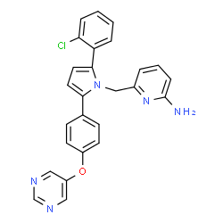 ChemSpider 2D Image | 6-({2-(2-Chlorophenyl)-5-[4-(5-pyrimidinyloxy)phenyl]-1H-pyrrol-1-yl}methyl)-2-pyridinamine | C26H20ClN5O