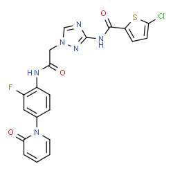 ChemSpider 2D Image | 5-Chloro-N-[1-(2-{[2-fluoro-4-(2-oxo-1(2H)-pyridinyl)phenyl]amino}-2-oxoethyl)-1H-1,2,4-triazol-3-yl]-2-thiophenecarboxamide | C20H14ClFN6O3S