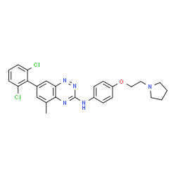 ChemSpider 2D Image | 7-(2,6-Dichlorophenyl)-5-methyl-N-{4-[2-(1-pyrrolidinyl)ethoxy]phenyl}-1,2,4-benzotriazin-3-amine | C26H25Cl2N5O