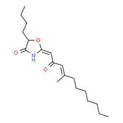 ChemSpider 2D Image | (2E)-5-Butyl-2-[(3E)-4-methyl-2-oxo-3-undecen-1-ylidene]-1,3-oxazolidin-4-one | C19H31NO3