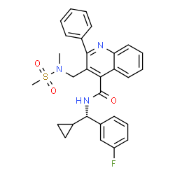 ChemSpider 2D Image | N-[(S)-Cyclopropyl(3-fluorophenyl)methyl]-3-{[methyl(methylsulfonyl)amino]methyl}-2-phenyl-4-quinolinecarboxamide | C29H28FN3O3S