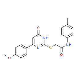 ChemSpider 2D Image | acetamide, 2-[[4-hydroxy-6-(4-methoxyphenyl)-2-pyrimidinyl]thio]-N-(4-methylphenyl)- | C20H19N3O3S