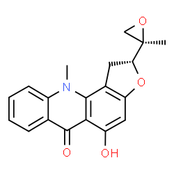ChemSpider 2D Image | (2R)-5-Hydroxy-11-methyl-2-[(2R)-2-methyl-2-oxiranyl]-1,11-dihydrofuro[2,3-c]acridin-6(2H)-one | C19H17NO4