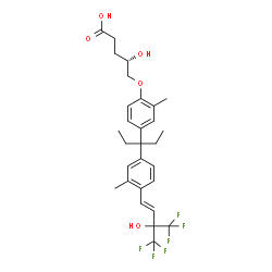 ChemSpider 2D Image | (4S)-4-Hydroxy-5-[2-methyl-4-(3-{3-methyl-4-[(1E)-4,4,4-trifluoro-3-hydroxy-3-(trifluoromethyl)-1-buten-1-yl]phenyl}-3-pentanyl)phenoxy]pentanoic acid | C29H34F6O5