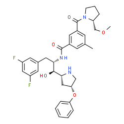 ChemSpider 2D Image | N-{(1s,2r)-1-(3,5-Difluorobenzyl)-2-Hydroxy-2-[(2r,4r)-4-Phenoxypyrrolidin-2-Yl]ethyl}-3-{[(2r)-2-(Methoxymethyl)pyrrolidin-1-Yl]carbonyl}-5-Methylbenzamide | C34H39F2N3O5