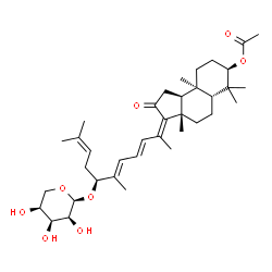 ChemSpider 2D Image | (3Z,3aS,5aR,7R,9aR,9bS)-3-[(3E,5E,7S)-6,10-Dimethyl-7-(alpha-L-ribopyranosyloxy)-3,5,9-undecatrien-2-ylidene]-3a,6,6,9a-tetramethyl-2-oxododecahydro-1H-cyclopenta[a]naphthalen-7-yl acetate | C37H56O8