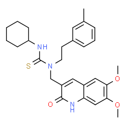 ChemSpider 2D Image | 3-Cyclohexyl-1-[(6,7-dimethoxy-2-oxo-1,2-dihydro-3-quinolinyl)methyl]-1-[2-(3-methylphenyl)ethyl]thiourea | C28H35N3O3S