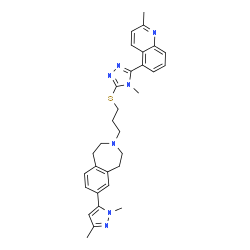 ChemSpider 2D Image | 7-(1,3-dimethyl-1H-pyrazol-5-yl)-3-(3-((4-methyl-5-(2-methyl-5-quinolinyl)-4H-1,2,4-triazol-3-yl)thio)propyl)-2,3,4,5-tetrahydro-1H-3-benzazepine | C31H35N7S