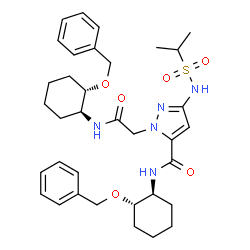 ChemSpider 2D Image | N-[(1S,2S)-2-(Benzyloxy)cyclohexyl]-1-(2-{[(1S,2S)-2-(benzyloxy)cyclohexyl]amino}-2-oxoethyl)-3-[(isopropylsulfonyl)amino]-1H-pyrazole-5-carboxamide | C35H47N5O6S