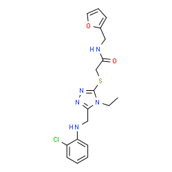 ChemSpider 2D Image | 2-[(5-{[(2-Chlorophenyl)amino]methyl}-4-ethyl-4H-1,2,4-triazol-3-yl)sulfanyl]-N-(2-furylmethyl)acetamide | C18H20ClN5O2S