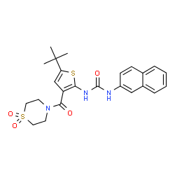 ChemSpider 2D Image | 1-{5-Tert-Butyl-3-[(1,1-Dioxidothiomorpholin-4-Yl)carbonyl]thiophen-2-Yl}-3-Naphthalen-2-Ylurea | C24H27N3O4S2