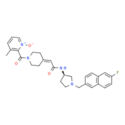 ChemSpider 2D Image | N-{(3R)-1-[(6-Fluoro-2-naphthyl)methyl]-3-pyrrolidinyl}-2-{1-[(3-methyl-1-oxido-2-pyridinyl)carbonyl]-4-piperidinylidene}acetamide | C29H31FN4O3