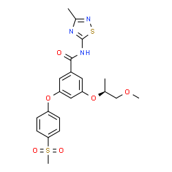 ChemSpider 2D Image | 3-{[(2S)-1-Methoxy-2-propanyl]oxy}-5-[4-(methylsulfonyl)phenoxy]-N-(3-methyl-1,2,4-thiadiazol-5-yl)benzamide | C21H23N3O6S2