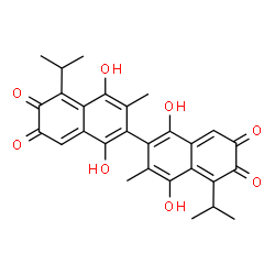 ChemSpider 2D Image | 1,1',4,4'-Tetrahydroxy-5,5'-diisopropyl-3,3'-dimethyl-2,2'-binaphthalene-6,6',7,7'-tetrone | C28H26O8