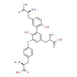 ChemSpider 2D Image | (2S,2'S)-3,3'-(5-{4-[(2S)-2-Amino-2-carboxyethyl]phenoxy}-6,6'-dihydroxy-3,3'-biphenyldiyl)bis(2-aminopropanoic acid) | C27H29N3O9